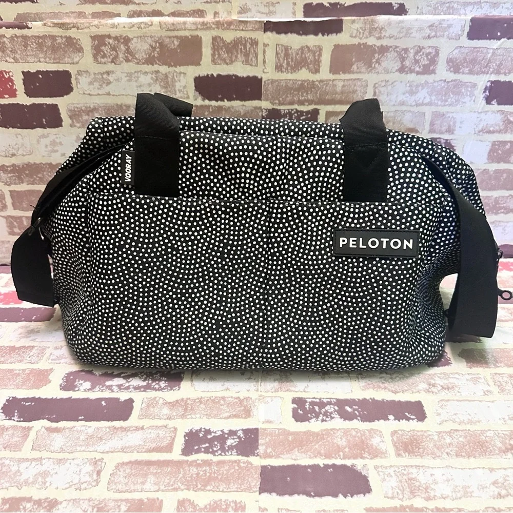 Peloton Black and White Duffel Bag with Speckled Design